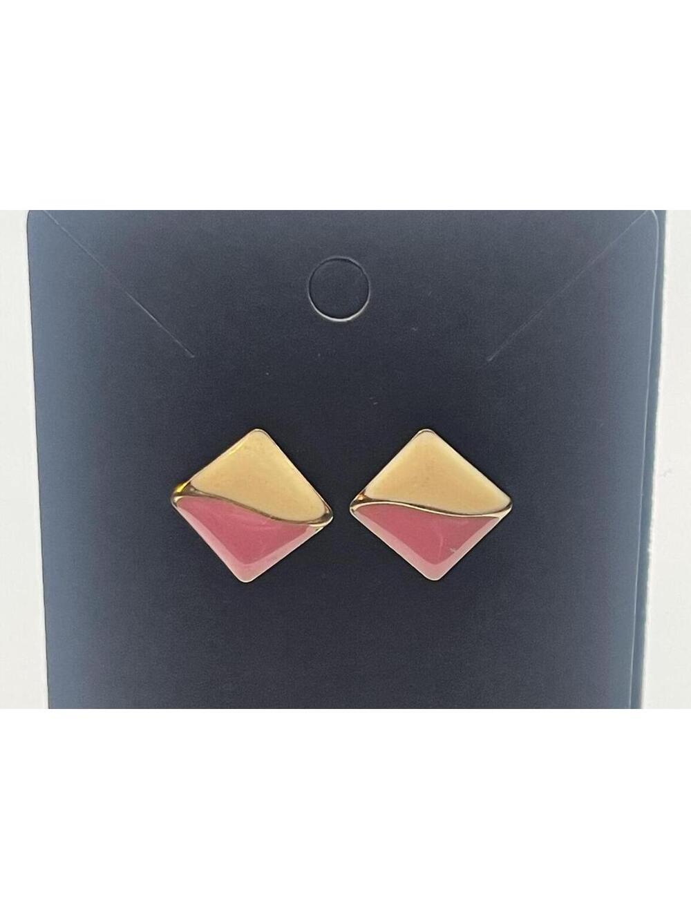 Geometric Pink and Gold Tone Stud Earrings